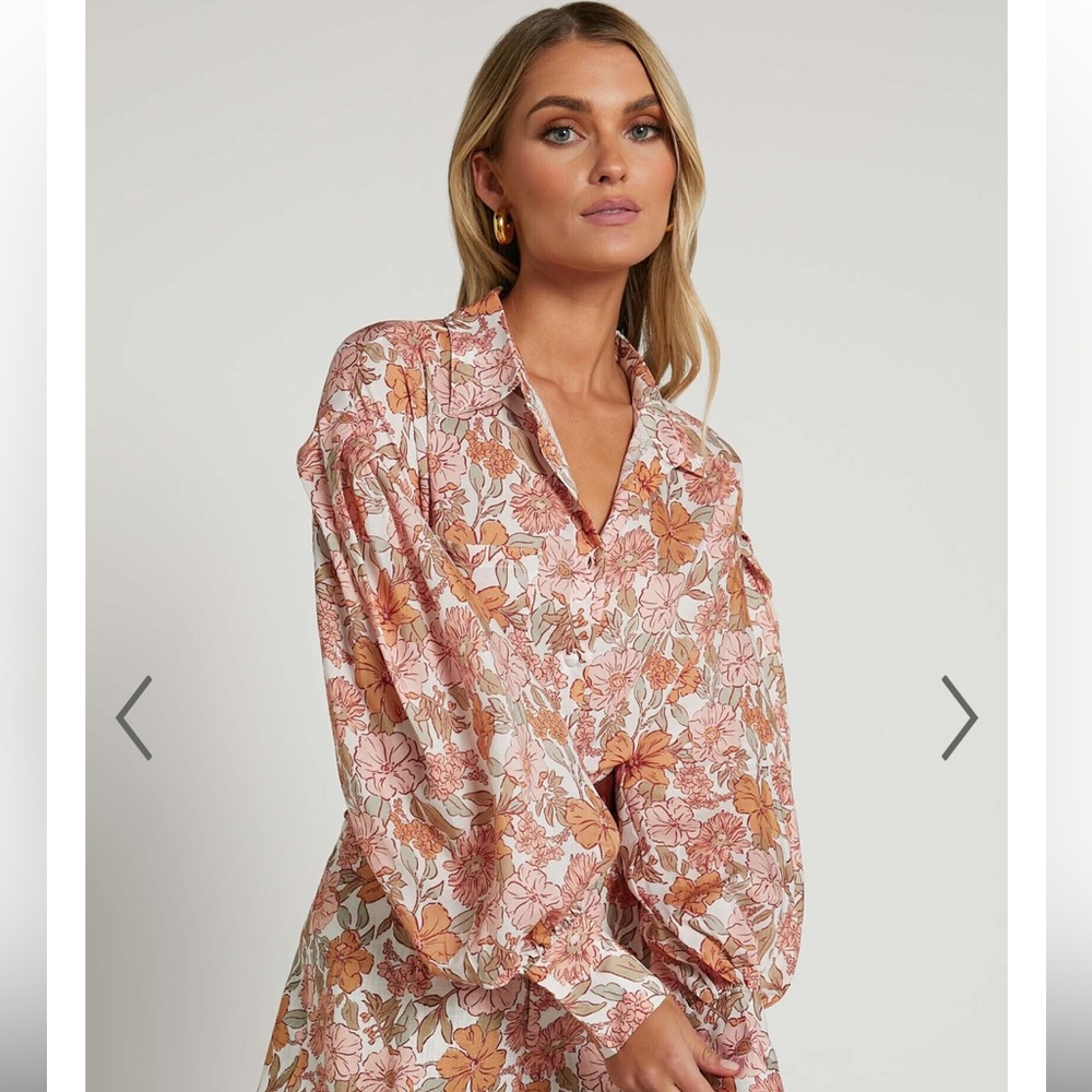Womens AMALIE THE LABEL Floral long sleeve shirt balloon puff sleeve boho Size S